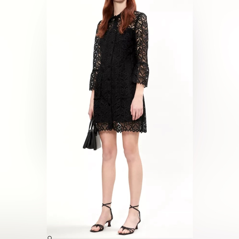 SANDRO Sylvia Collared Lace
Shirt Dress In Black S
